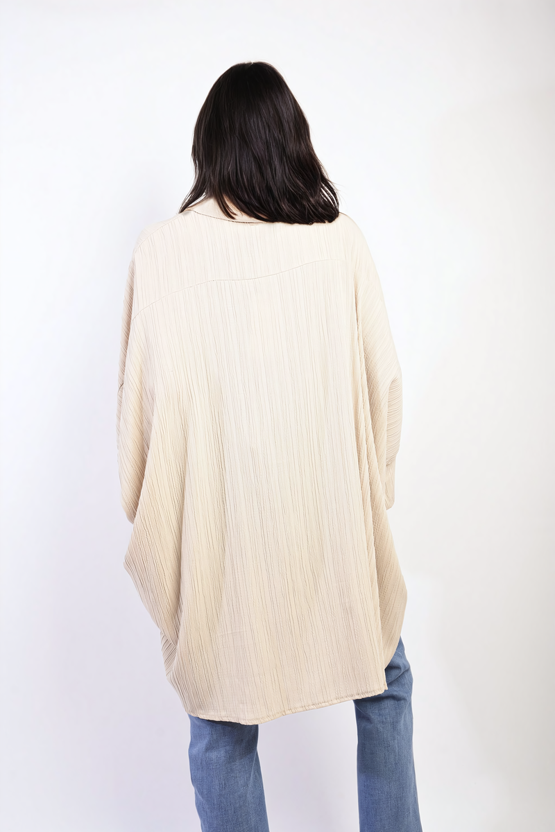 Oversized Long Sleeve Button Front Top-2