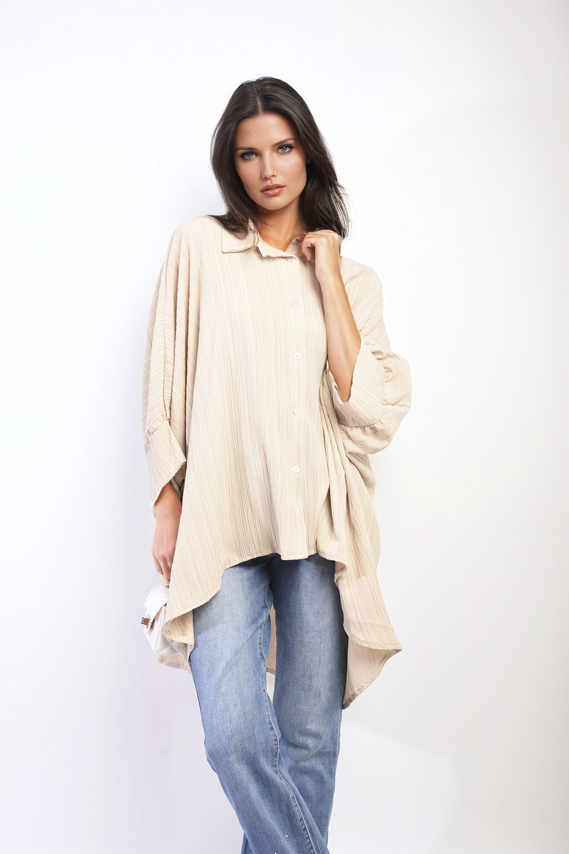 Oversized Long Sleeve Button Front Top-3
