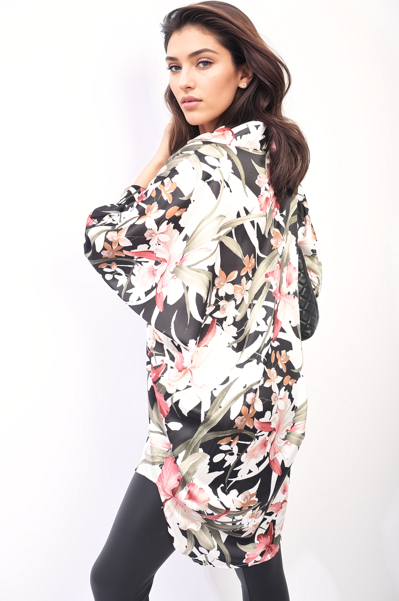 Floral Print Button Down Long Sleeve Oversized Top-6