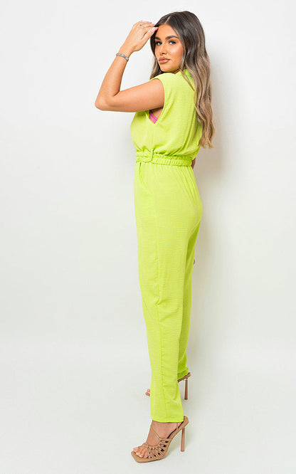 Short Sleeve Wrap Front Belted Jumpsuit-1