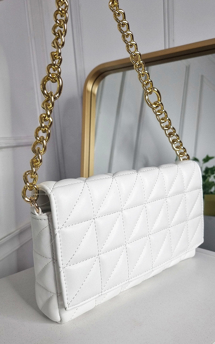 Faux Leather Padded Handbag with Chain Detail-0