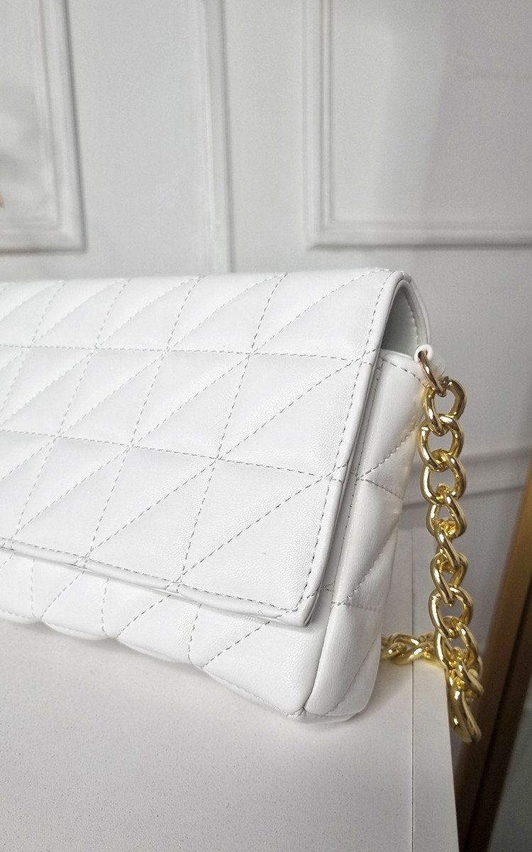 Faux Leather Padded Handbag with Chain Detail-1