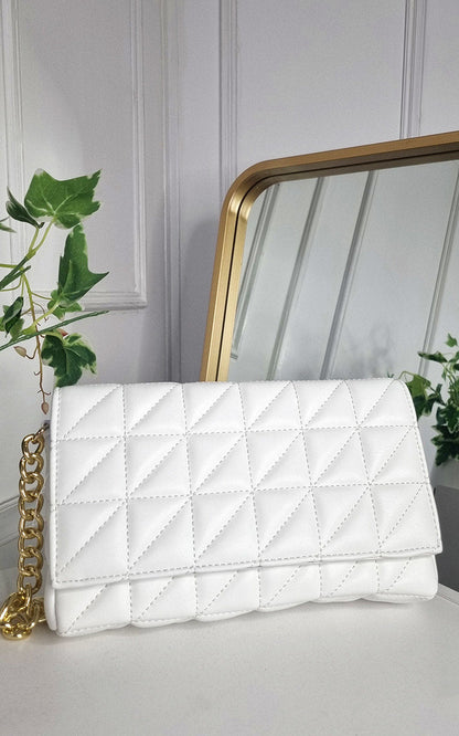 Faux Leather Padded Handbag with Chain Detail-2