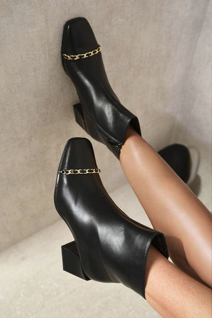 Two Tone Side Zip Block Heel Ankle Boots-4