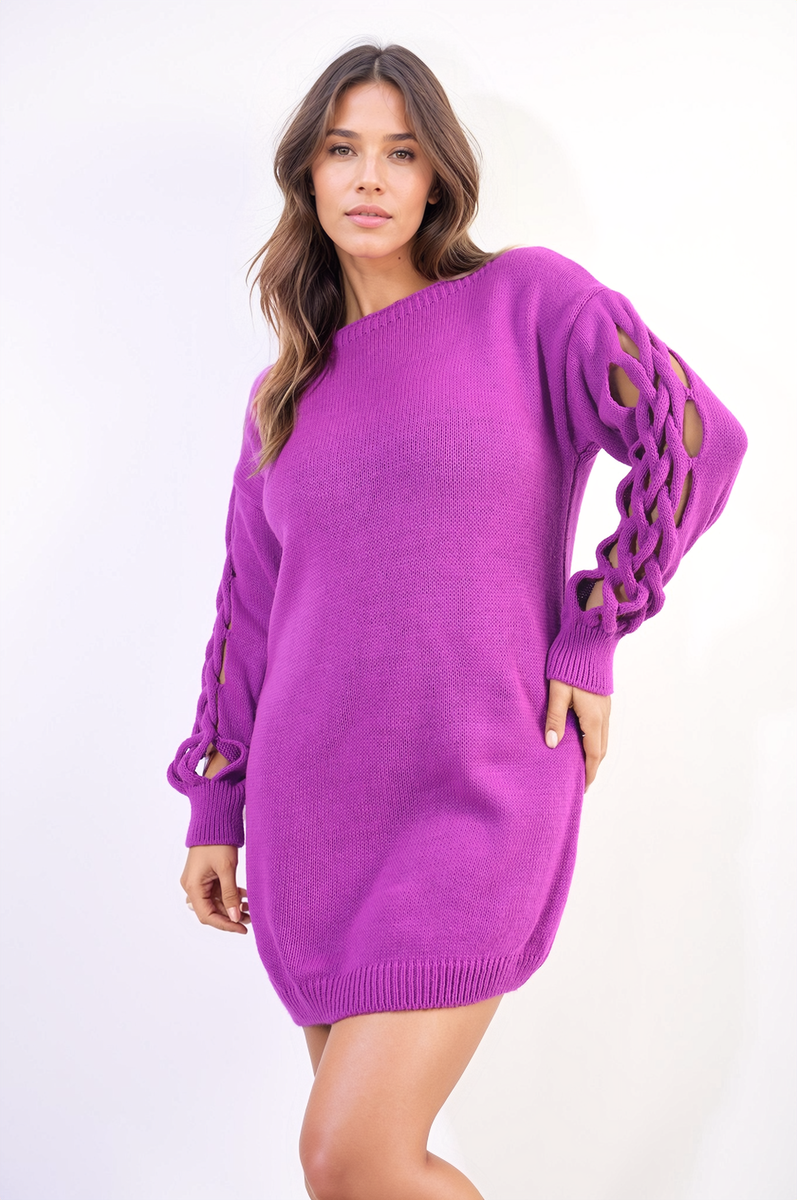 Cable Knit Mini Dress with Cut Out Detail-8