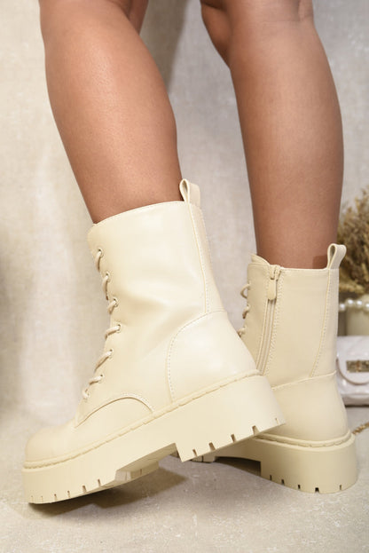 Zip Lace Up Chunky Biker Boots with Decor Details-2