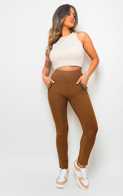 High Waist Double Band Pocket Leggings-8