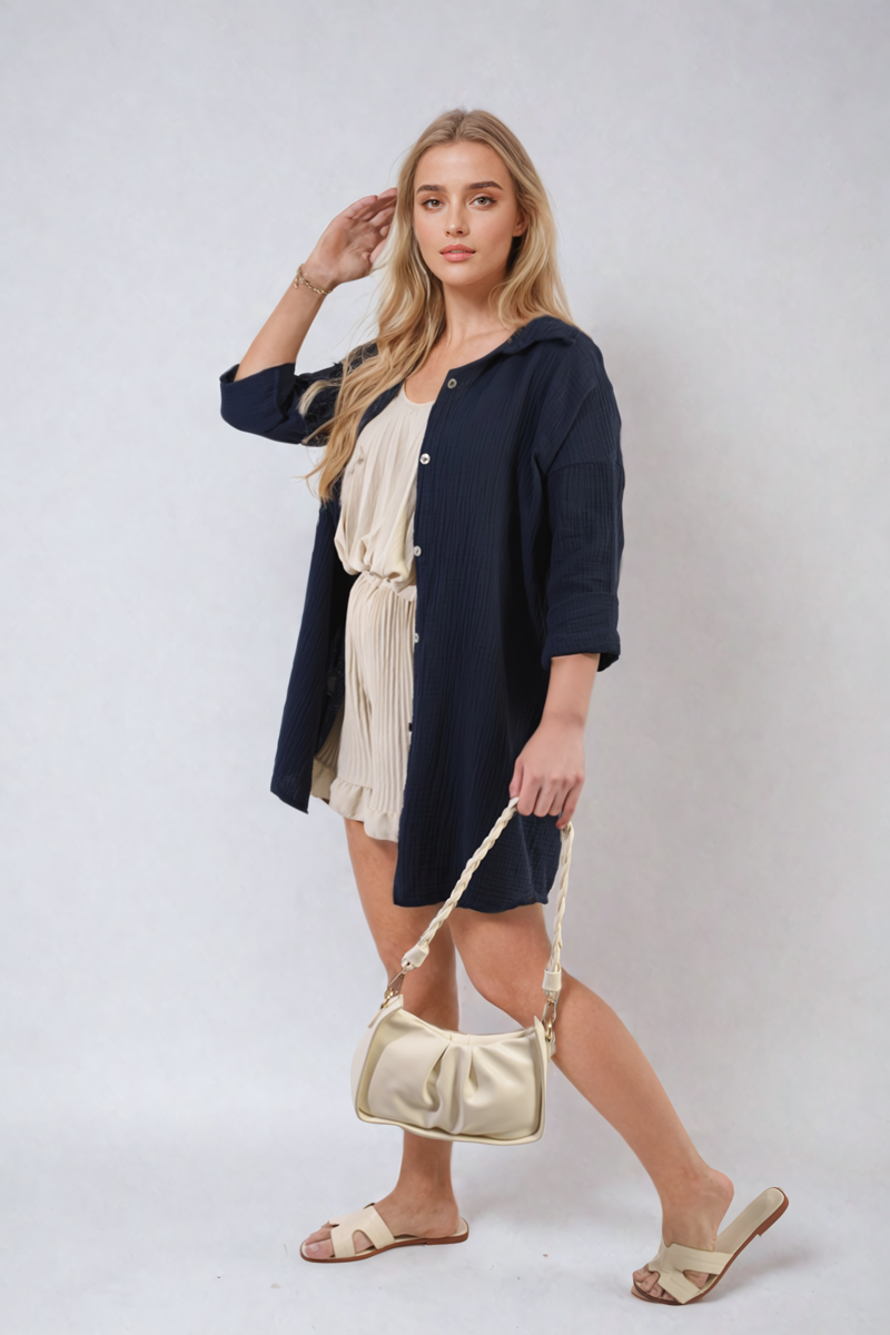 Button Down Long Sleeve Oversized Shirt-15