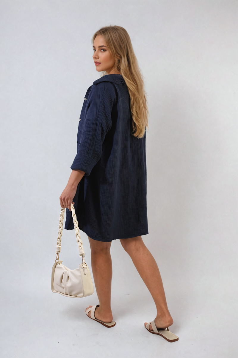 Button Down Long Sleeve Oversized Shirt-4