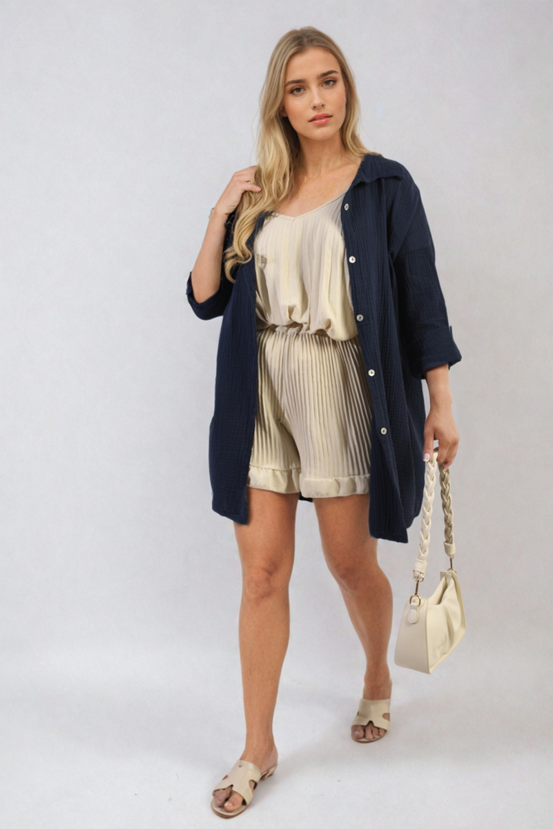 Button Down Long Sleeve Oversized Shirt-3