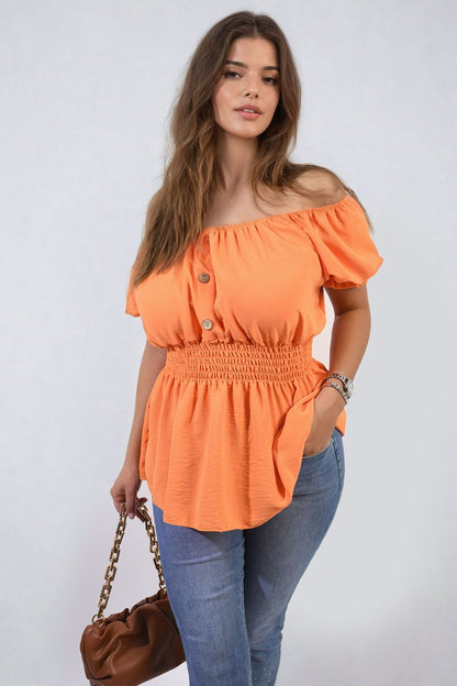 Button Front Cinched Waist Top-10