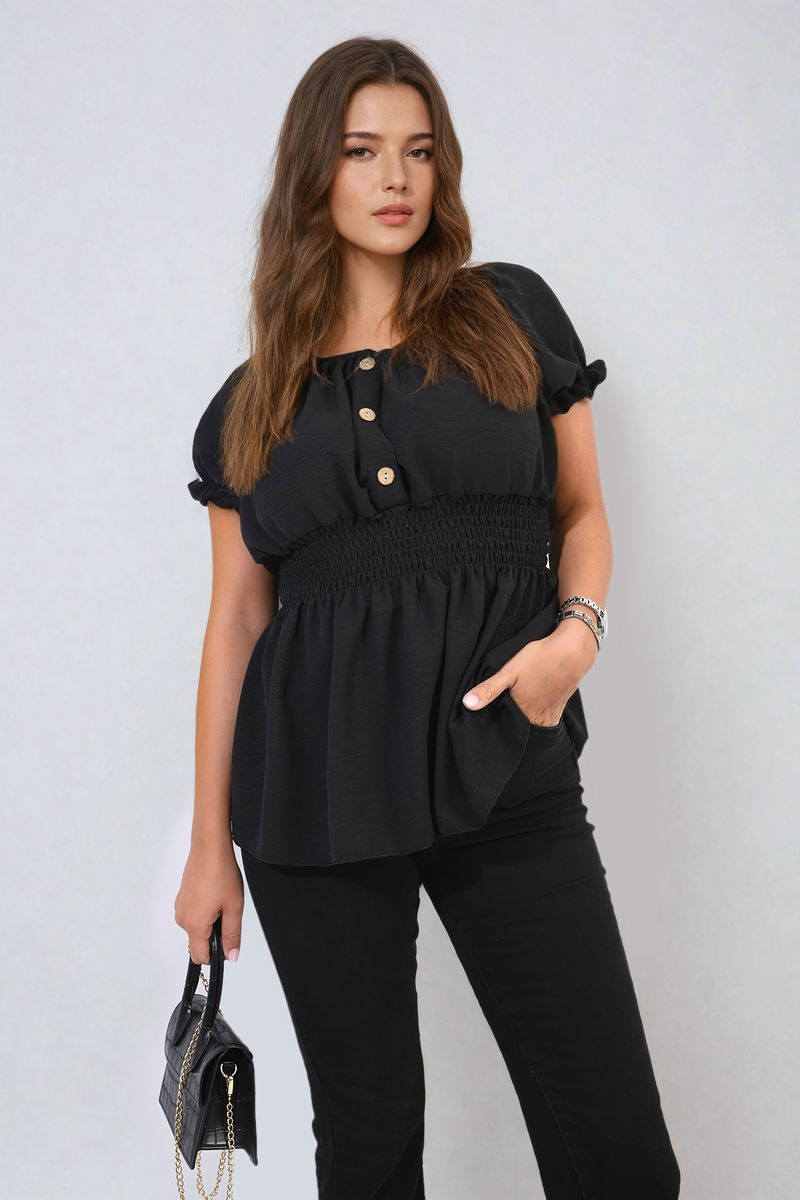 Button Front Cinched Waist Top-8