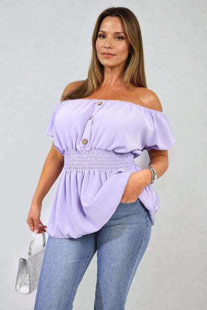 Button Front Cinched Waist Top-12