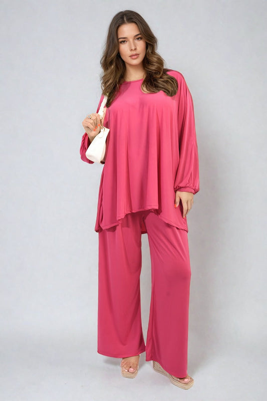 Oversized Long Sleeve Top and Wide Leg Co-ord Set-0