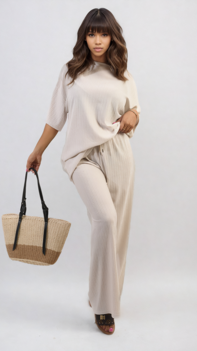 Ribbed Oversized Top and Drawstring Wide Leg Trouser Co-ord Set-10