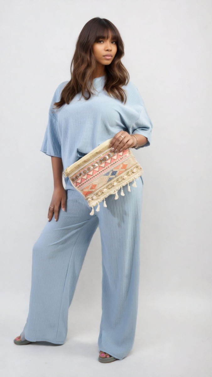 Ribbed Oversized Top and Drawstring Wide Leg Trouser Co-ord Set-9