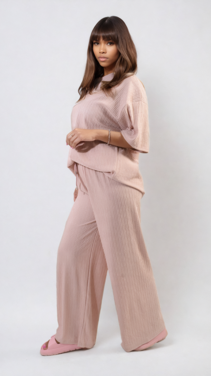 Ribbed Oversized Top and Drawstring Wide Leg Trouser Co-ord Set-6