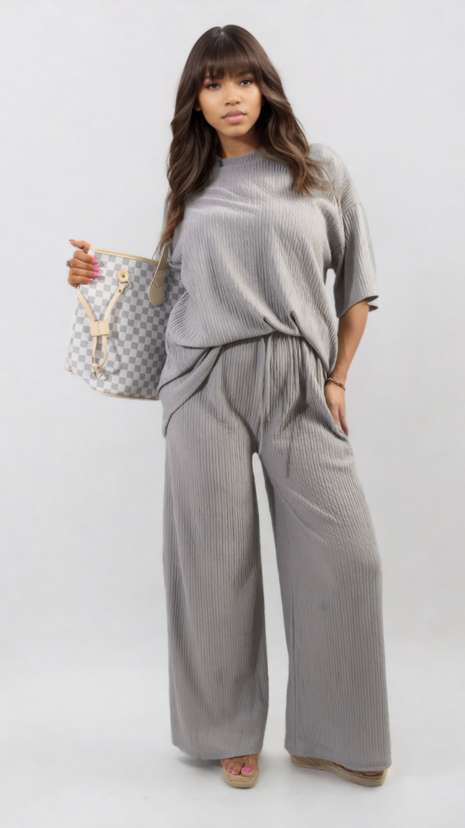Ribbed Oversized Top and Drawstring Wide Leg Trouser Co-ord Set-4
