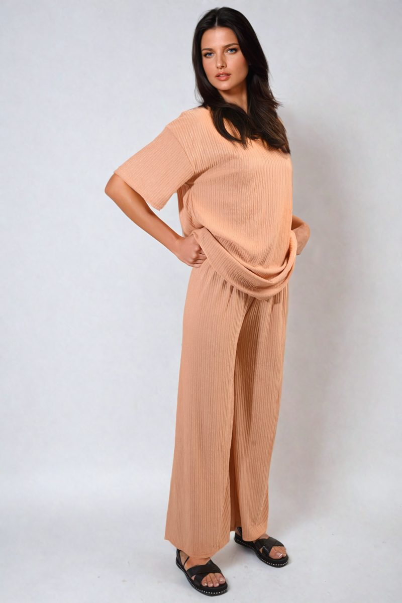 Ribbed Oversized Top and Drawstring Wide Leg Trouser Co-ord Set-2