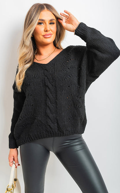 V Neck Long Sleeve Knitted Jumper-2