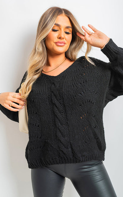 V Neck Long Sleeve Knitted Jumper-4