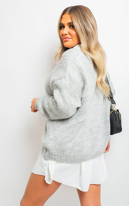 V Neck Long Sleeve Knitted Jumper-0
