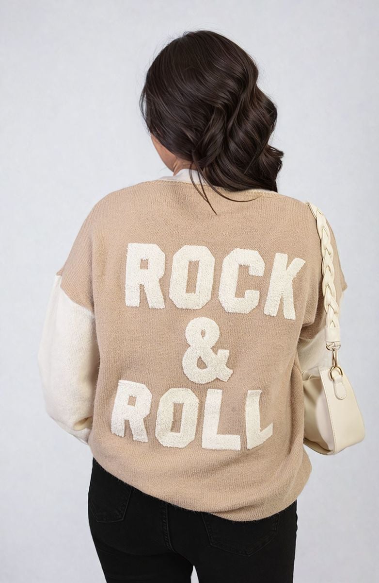 Round Neck Rock & Roll Print Knitted Jumper-3