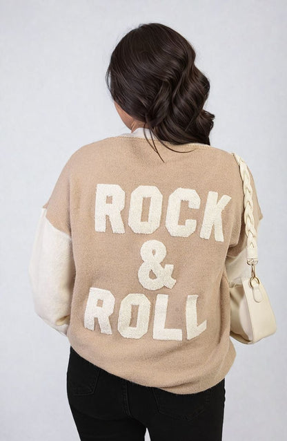 Round Neck Rock & Roll Print Knitted Jumper-3