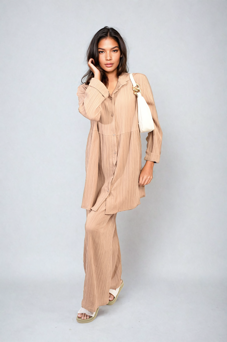 Oversized Collared Button Down Long Sleeve Top and Trouser Co-ord Set-6
