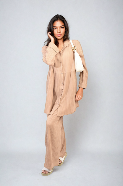 Oversized Collared Button Down Long Sleeve Top and Trouser Co-ord Set-6