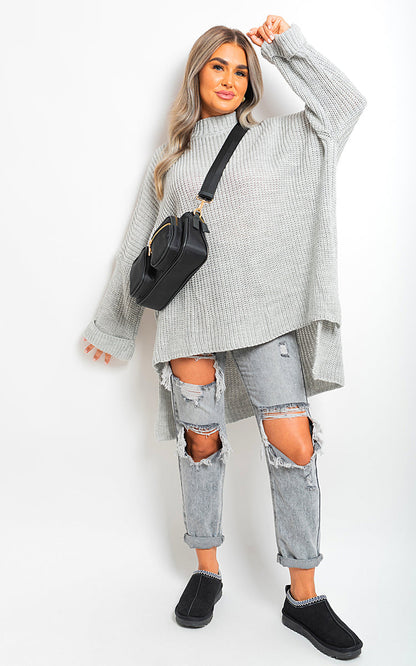 High Neck Oversized Long Sleeve Knitted Jumper-7