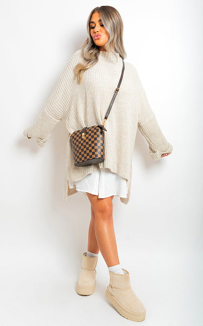 High Neck Oversized Long Sleeve Knitted Jumper-6