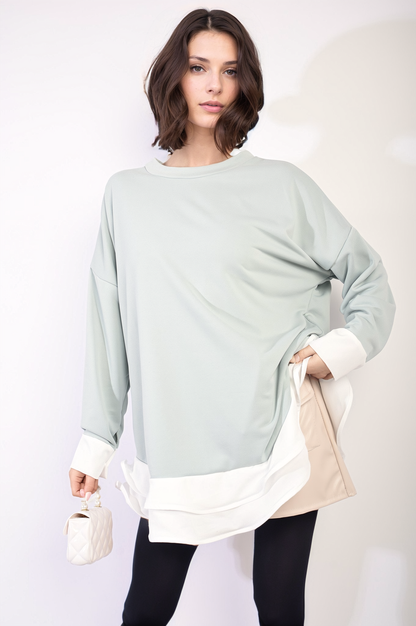 Contrast Ruffled Hem Top-4