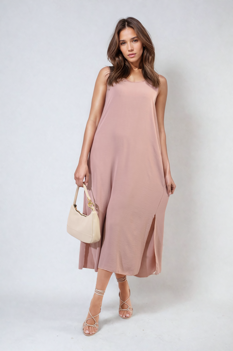 Spaghetti Strap Side Slit Maxi Dress-4