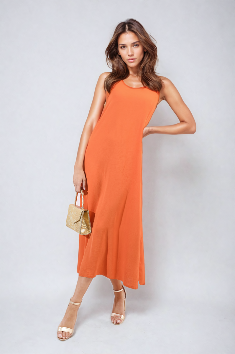 Spaghetti Strap Side Slit Maxi Dress-0