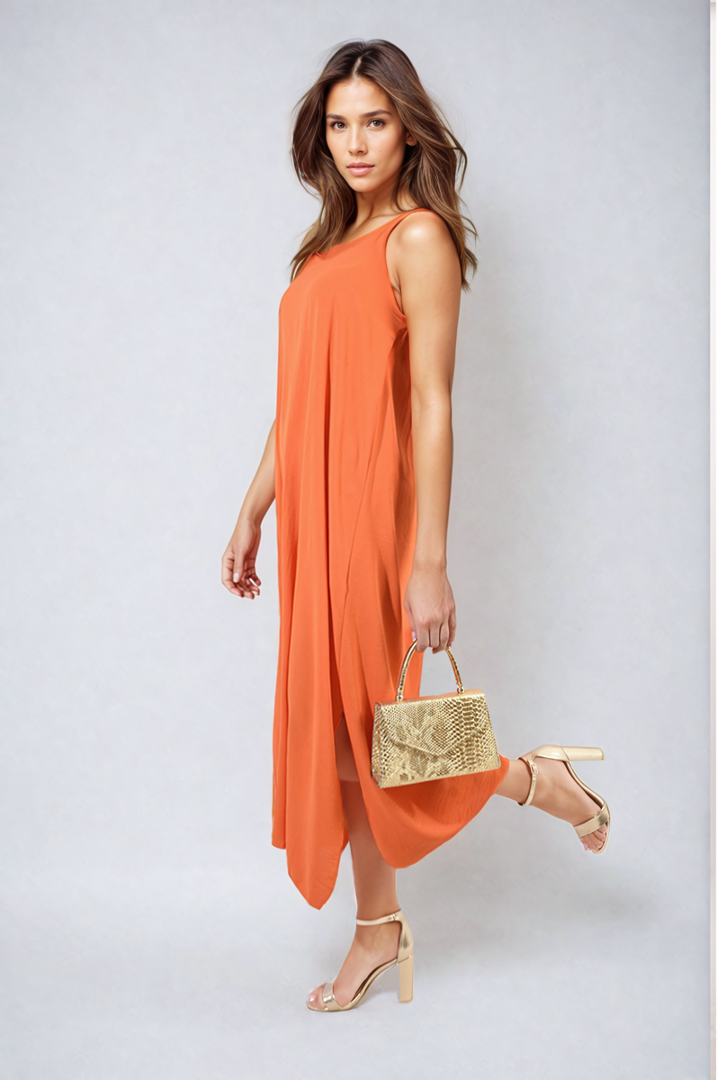 Spaghetti Strap Side Slit Maxi Dress-3