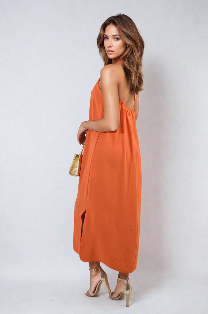 Spaghetti Strap Side Slit Maxi Dress-1