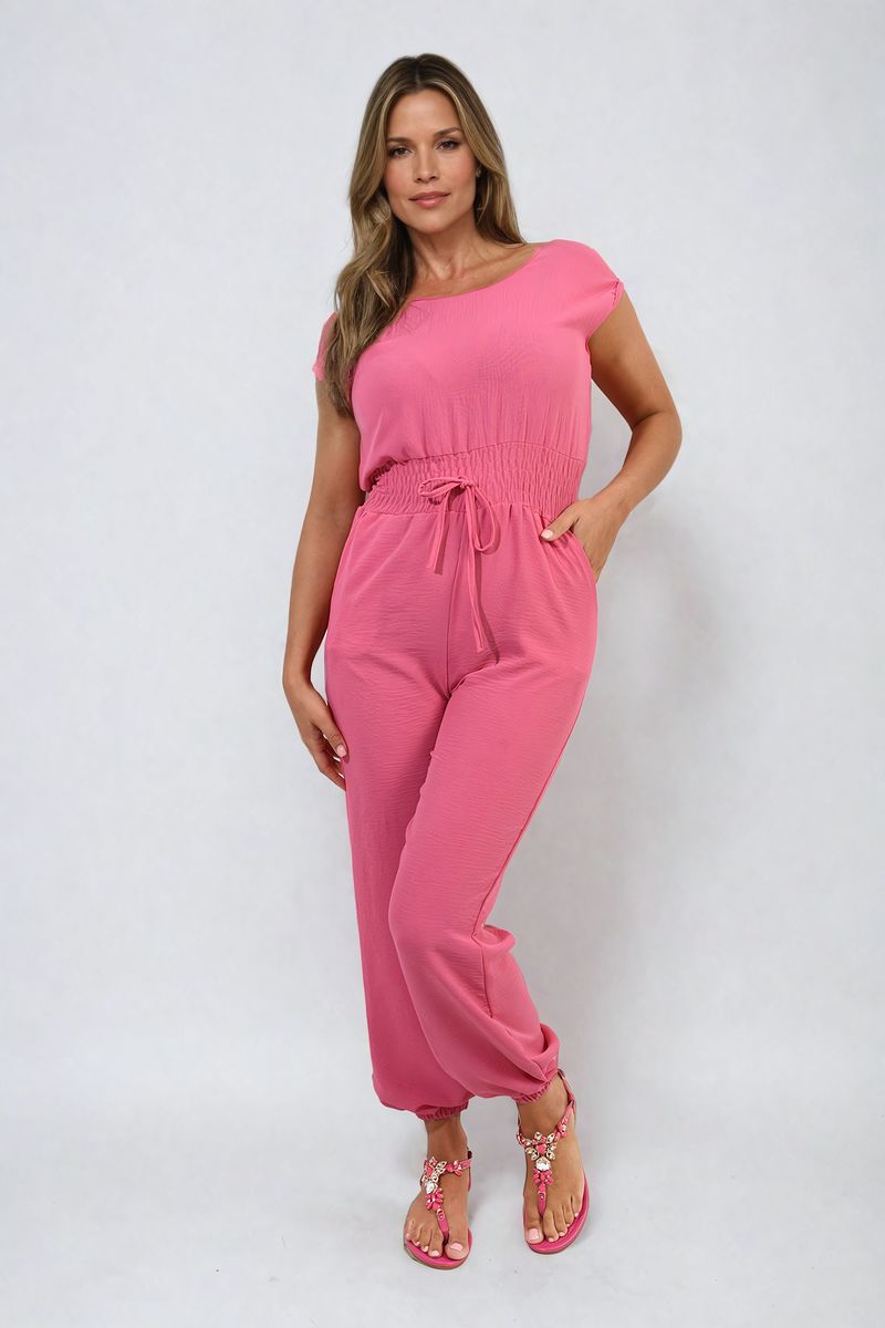 Short Sleeve Cinched Waist Jumpsuit-9