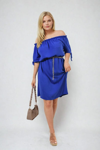 Knot Cuff Off Shoulder Mini Dress-12