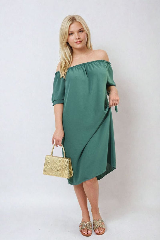Knot Cuff Off Shoulder Mini Dress-10