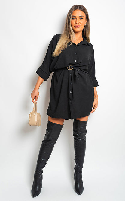 Collared Button Down Mini Dress-2