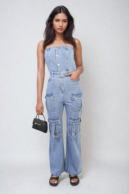 Multi Pockets Strapless Cargo Jumpsuit-5