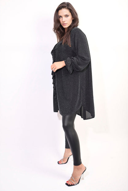 Oversized Satin Ruffle Shirt Dress-2