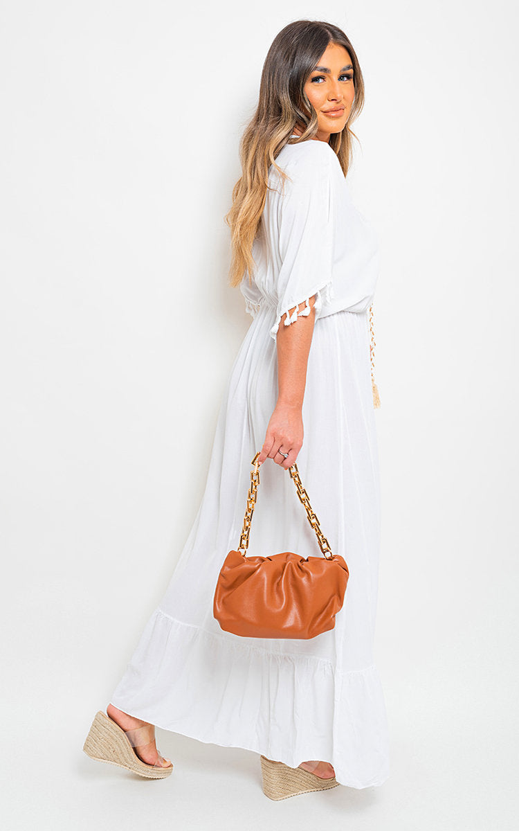 V-Neck Rope Tassel Detail Maxi Dress-1