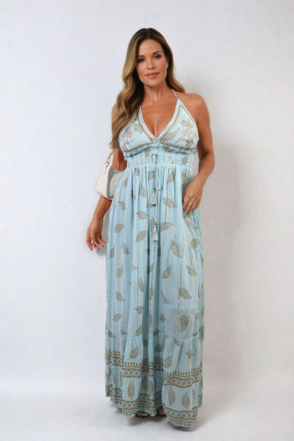 Dazzling Leaf Print Spaghetti Strap Maxi Dress-3