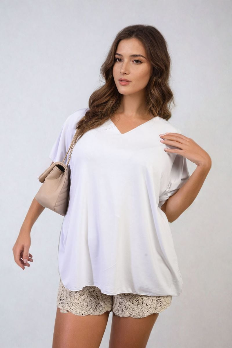 Short Sleeve V-Neck Loose Top-5