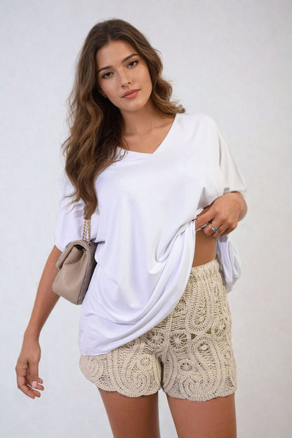 Short Sleeve V-Neck Loose Top-4