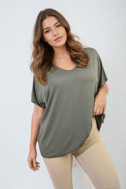 Short Sleeve V-Neck Loose Top-0