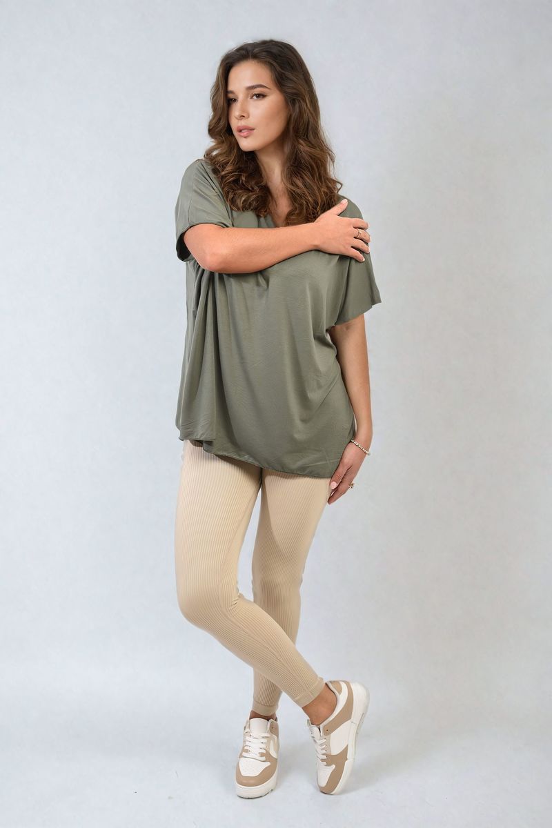 Short Sleeve V-Neck Loose Top-2