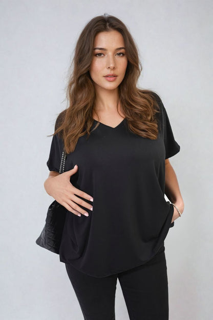 Short Sleeve V-Neck Loose Top-7